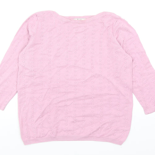 TU Womens Pink Boat Neck Geometric Cotton Pullover Jumper Size 12