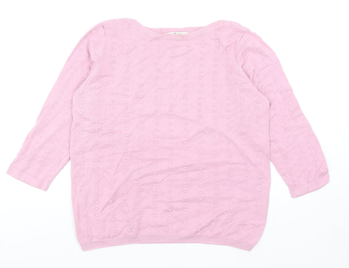 TU Womens Pink Boat Neck Geometric Cotton Pullover Jumper Size 12