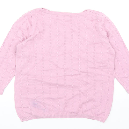 TU Womens Pink Boat Neck Geometric Cotton Pullover Jumper Size 12