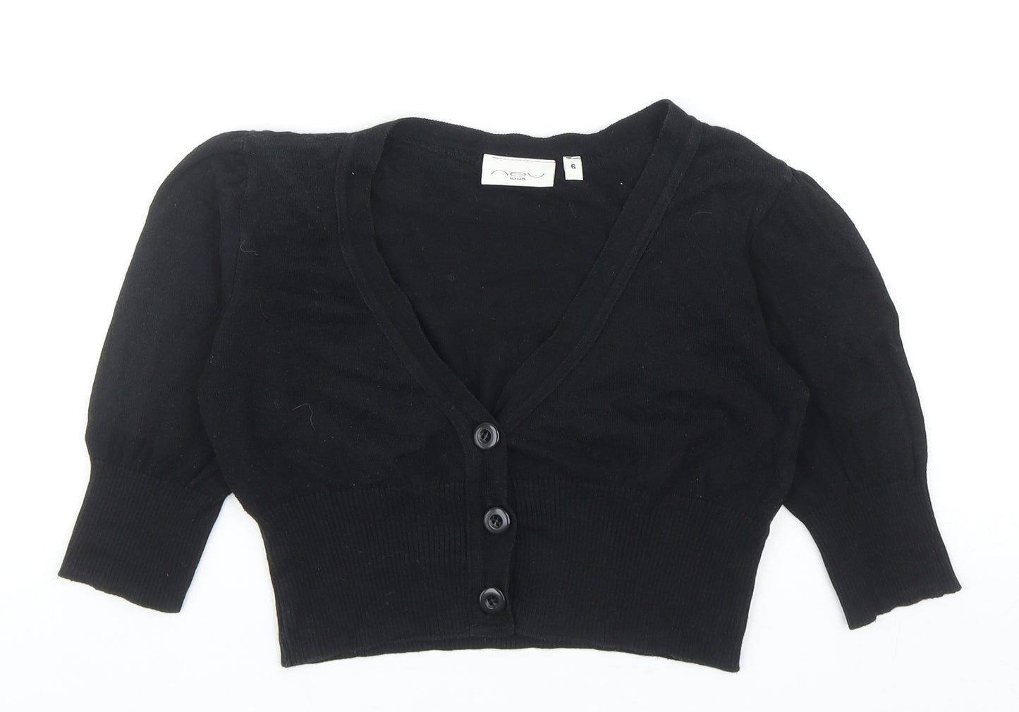 New Look Womens Black V-Neck Cotton Cardigan Jumper Size 6