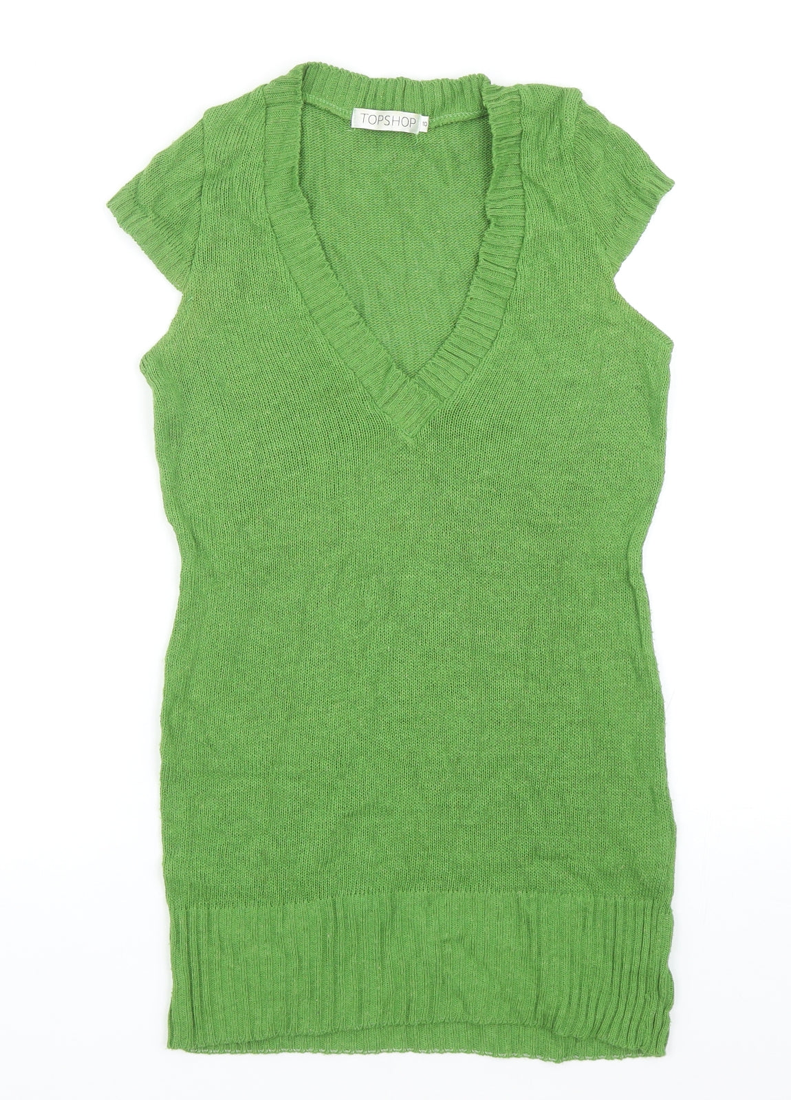 Topshop Womens Green V-Neck Acrylic Pullover Jumper Size 10