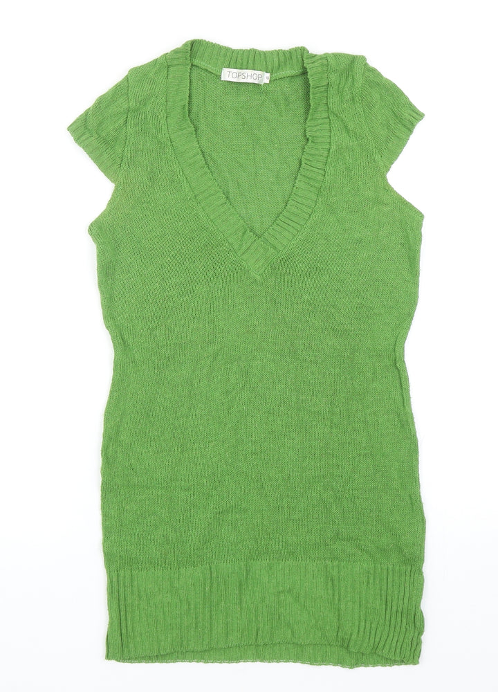 Topshop Womens Green V-Neck Acrylic Pullover Jumper Size 10