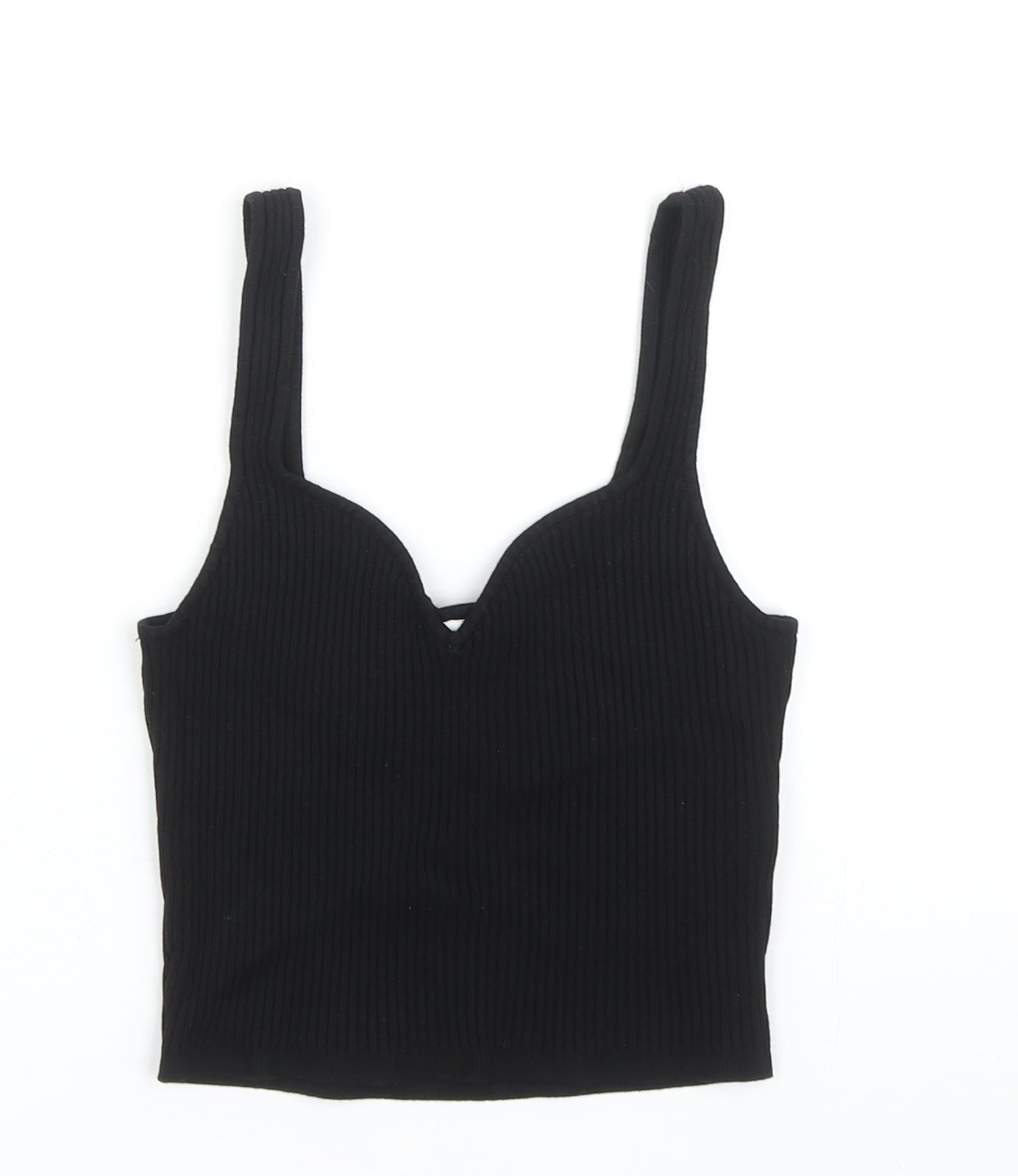 H&M Womens Black Viscose Cropped Tank Size XS Sweetheart - Ribbed