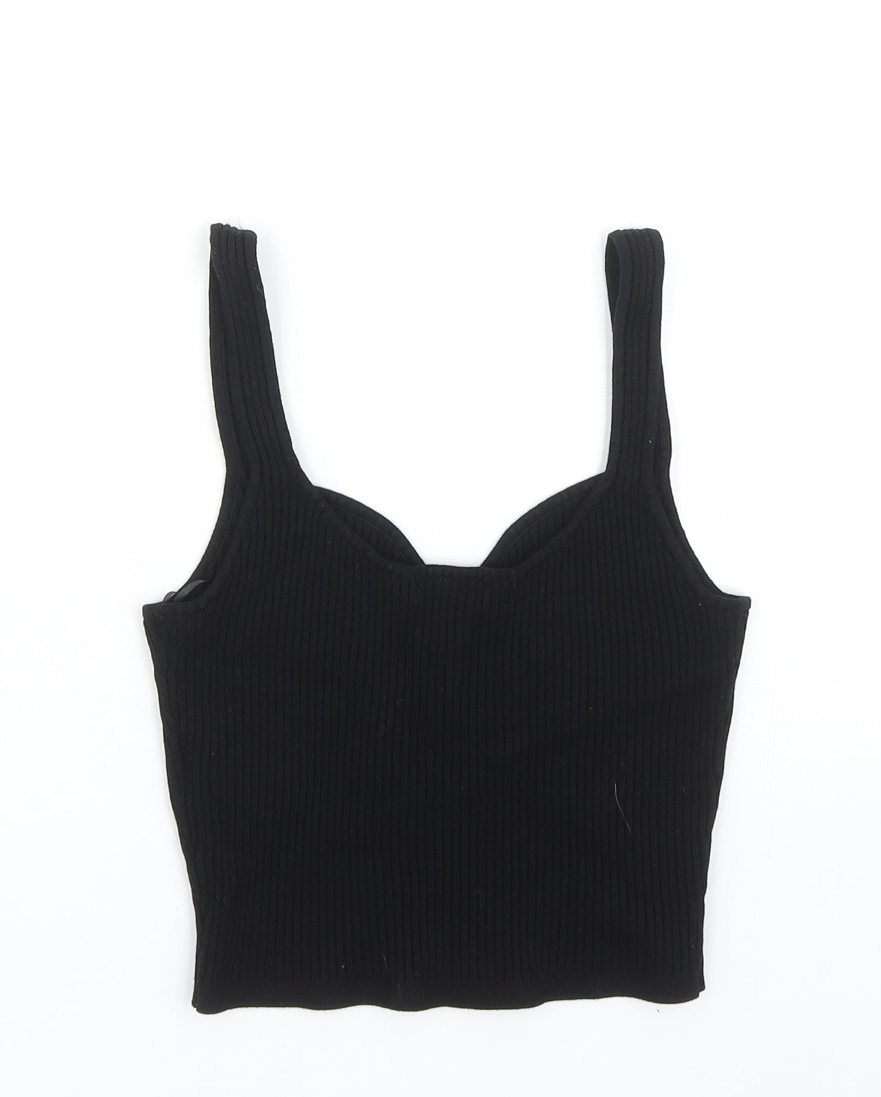 H&M Womens Black Viscose Cropped Tank Size XS Sweetheart - Ribbed