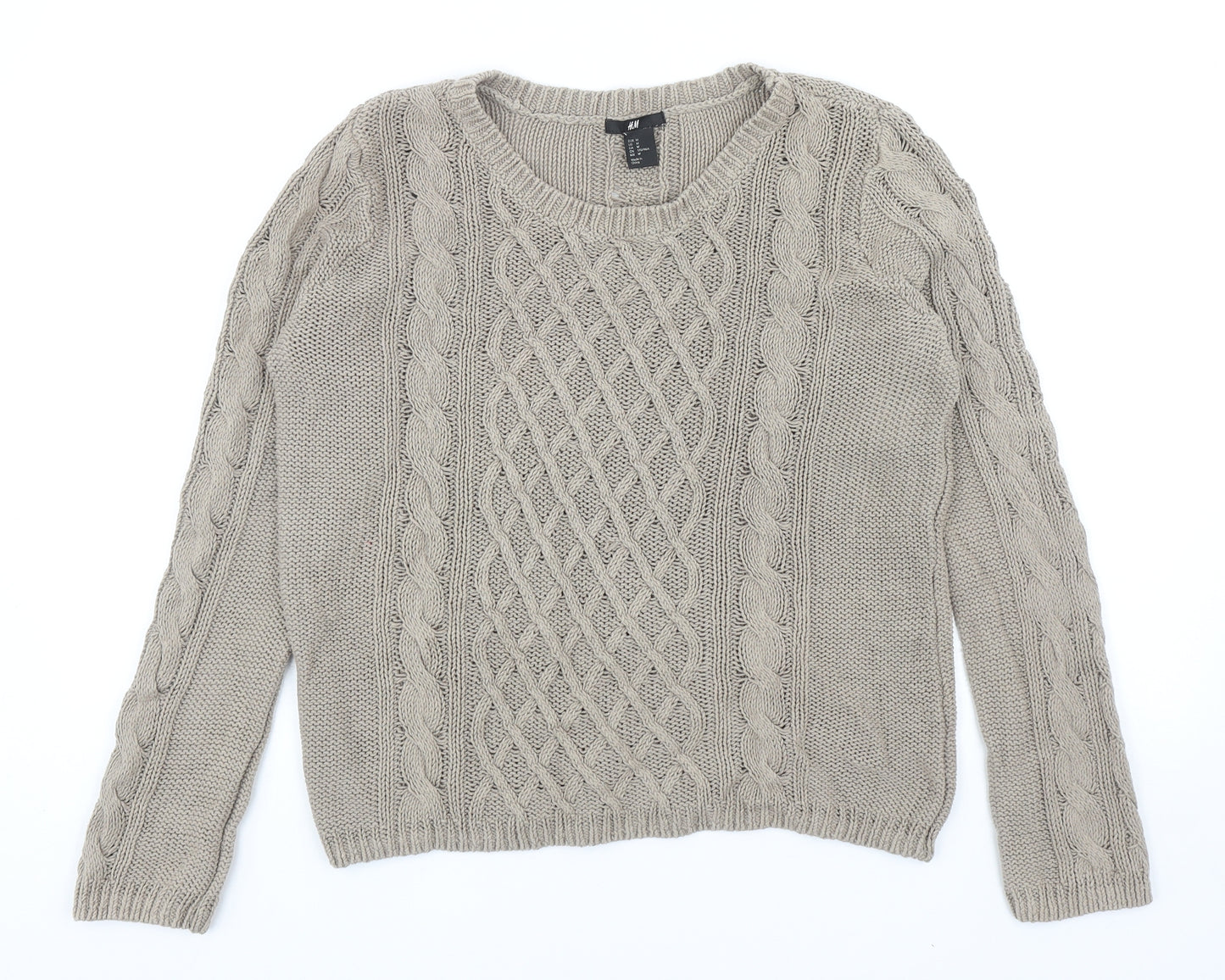 H&M Womens Brown Scoop Neck Cotton Pullover Jumper Size M