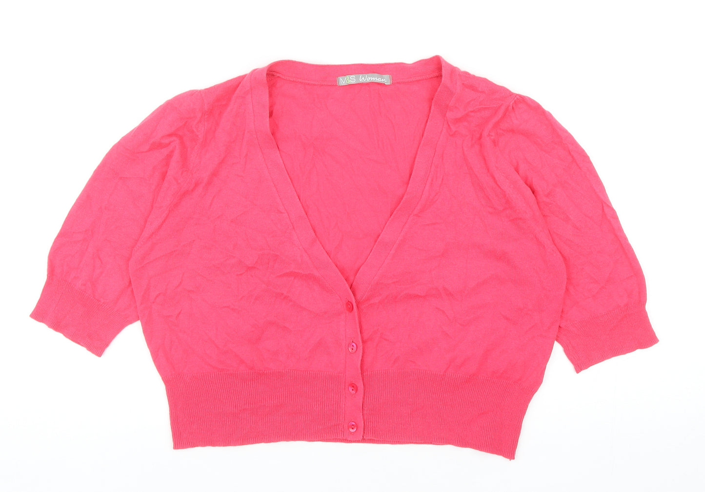 Marks and Spencer Womens Pink V-Neck Cotton Cardigan Jumper Size 14