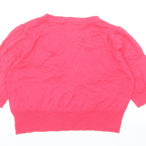 Marks and Spencer Womens Pink V-Neck Cotton Cardigan Jumper Size 14