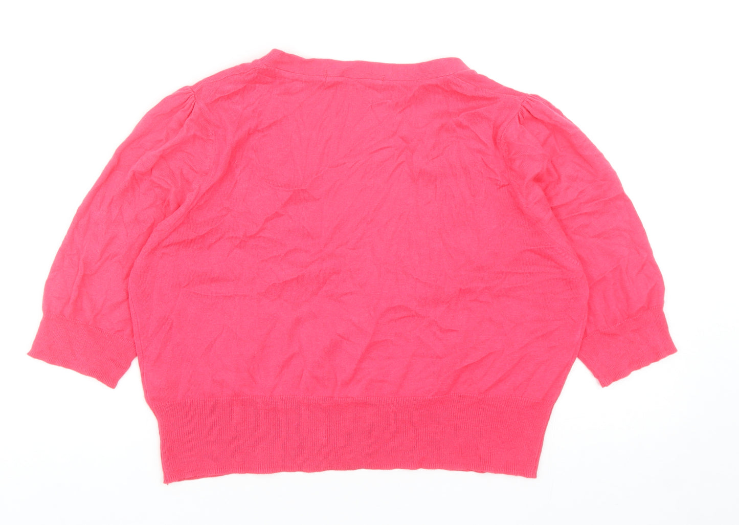 Marks and Spencer Womens Pink V-Neck Cotton Cardigan Jumper Size 14