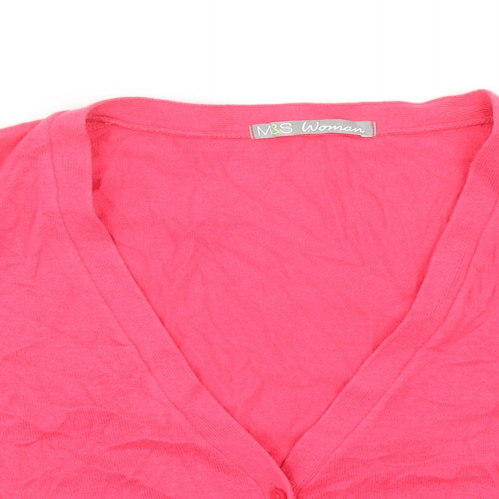 Marks and Spencer Womens Pink V-Neck Cotton Cardigan Jumper Size 14