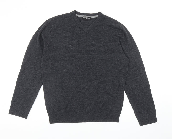 Debenhams Mens Grey V-Neck Acrylic Pullover Jumper Size S