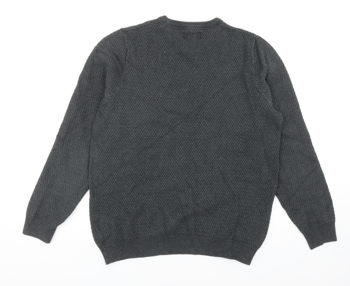 Marks and Spencer Mens Grey Round Neck Cotton Pullover Jumper Size M