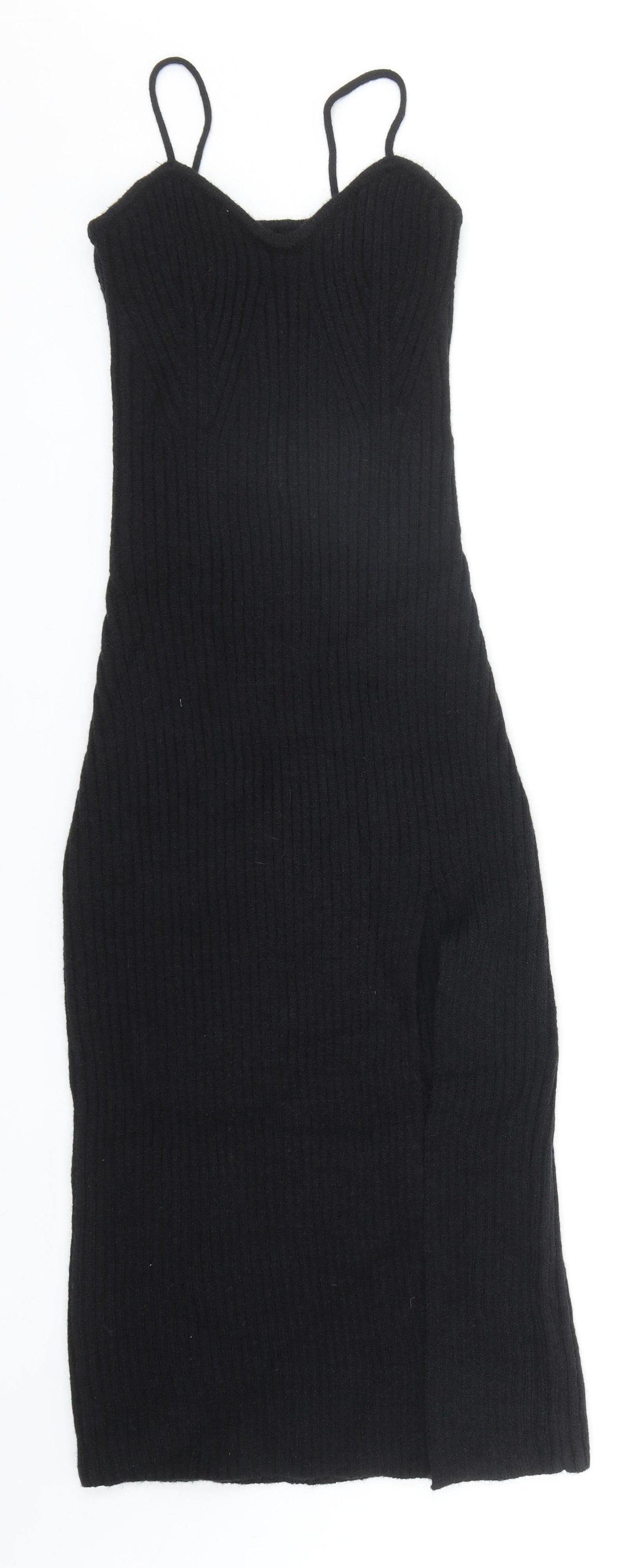 Cider Womens Black Acrylic Jumper Dress Size M V-Neck Pullover - Ribbed