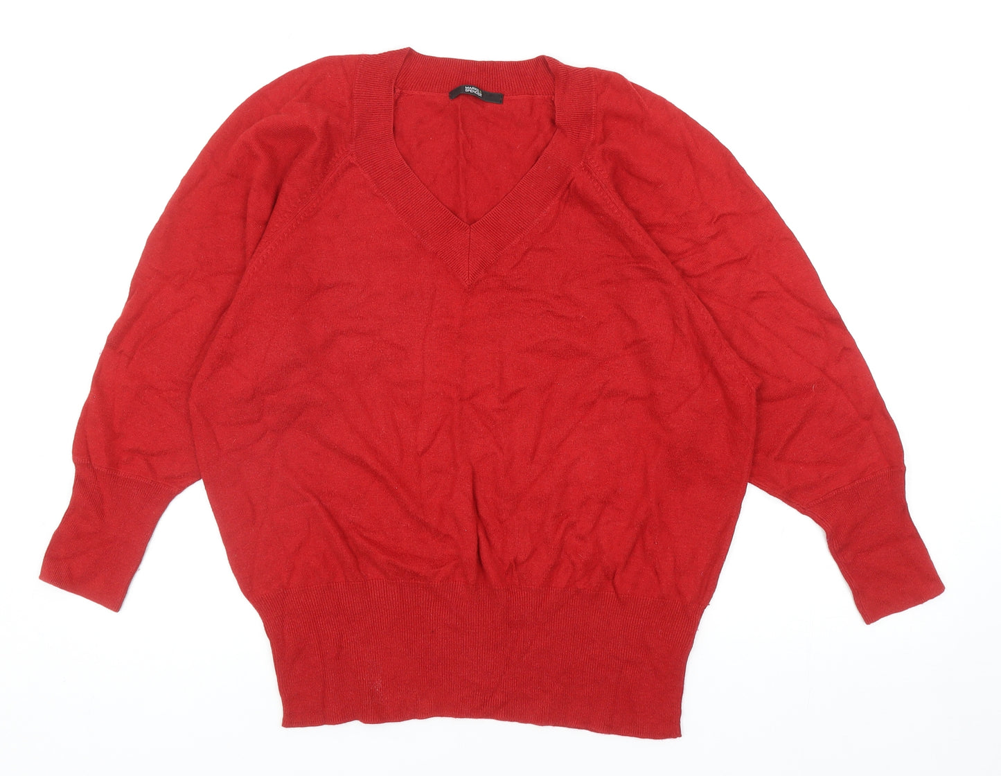 Marks and Spencer Womens Red V-Neck Viscose Pullover Jumper Size 14