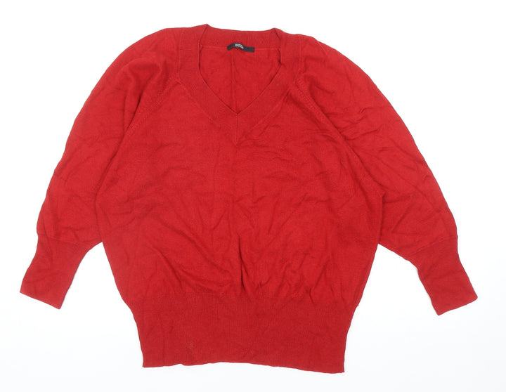 Marks and Spencer Womens Red V-Neck Viscose Pullover Jumper Size 14