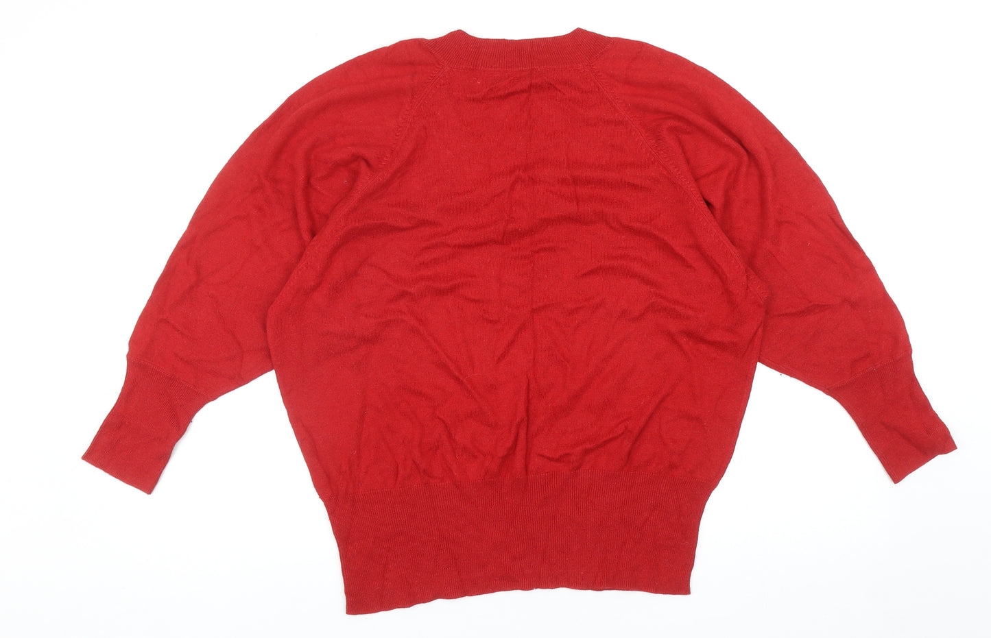 Marks and Spencer Womens Red V-Neck Viscose Pullover Jumper Size 14