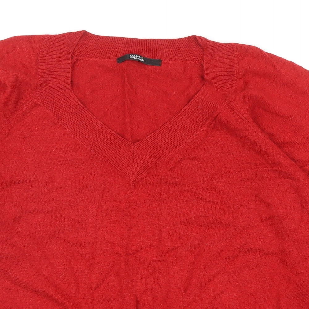 Marks and Spencer Womens Red V-Neck Viscose Pullover Jumper Size 14