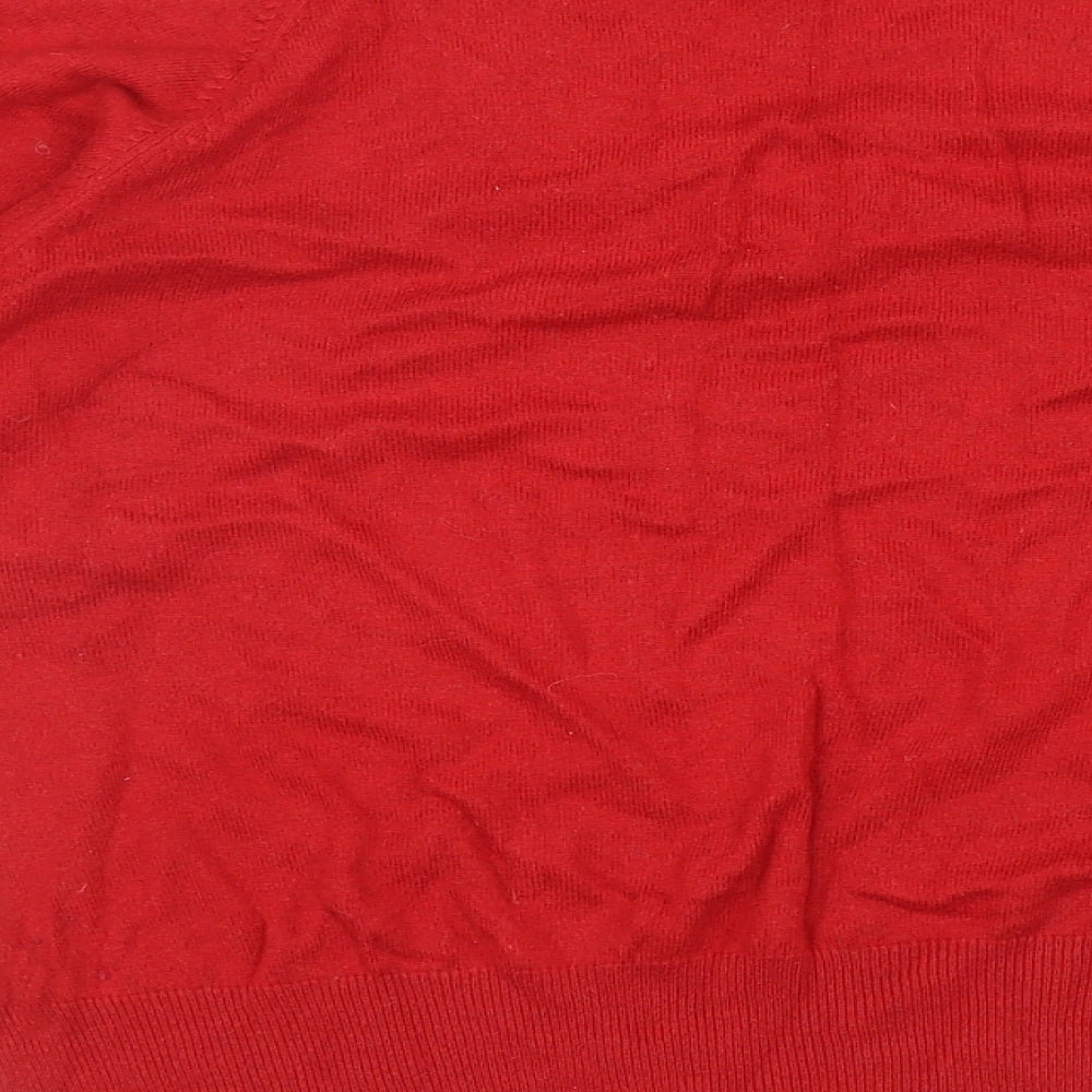 Marks and Spencer Womens Red V-Neck Viscose Pullover Jumper Size 14