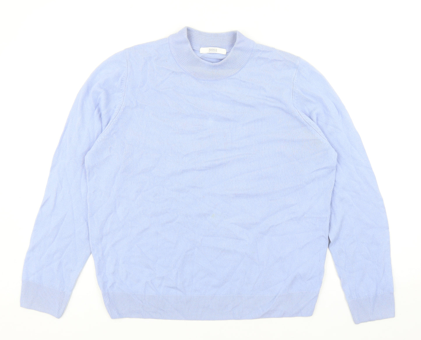 Marks and Spencer Womens Blue Mock Neck Acrylic Pullover Jumper Size 16