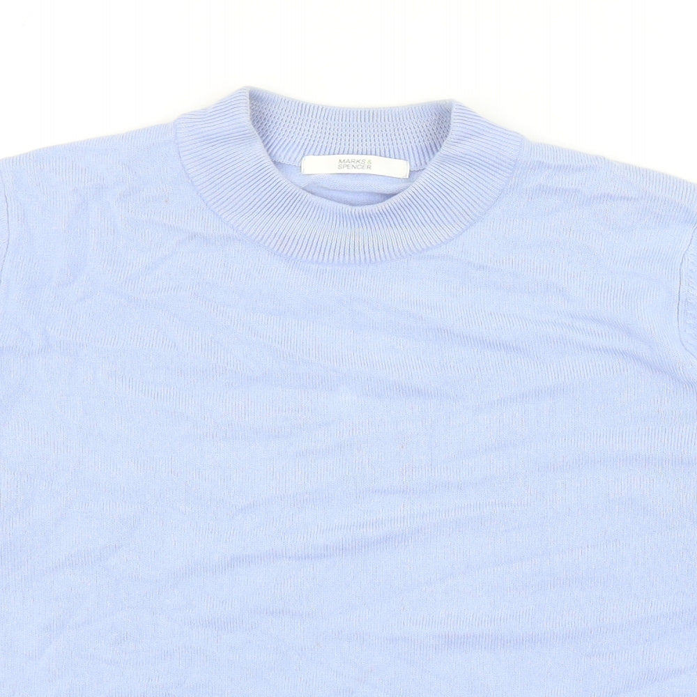 Marks and Spencer Womens Blue Mock Neck Acrylic Pullover Jumper Size 16