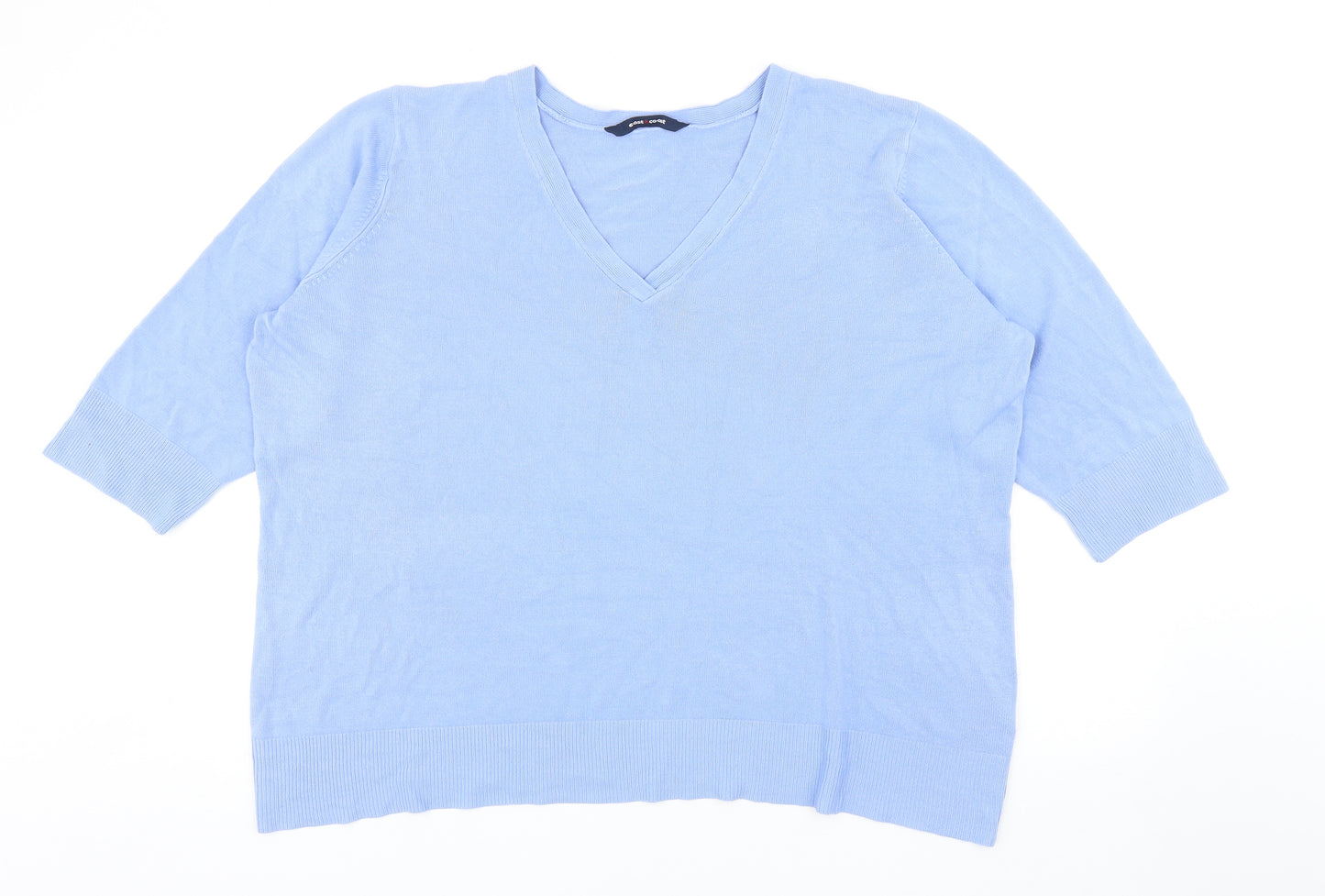 East Coast Womens Blue V-Neck Acrylic Pullover Jumper Size 26