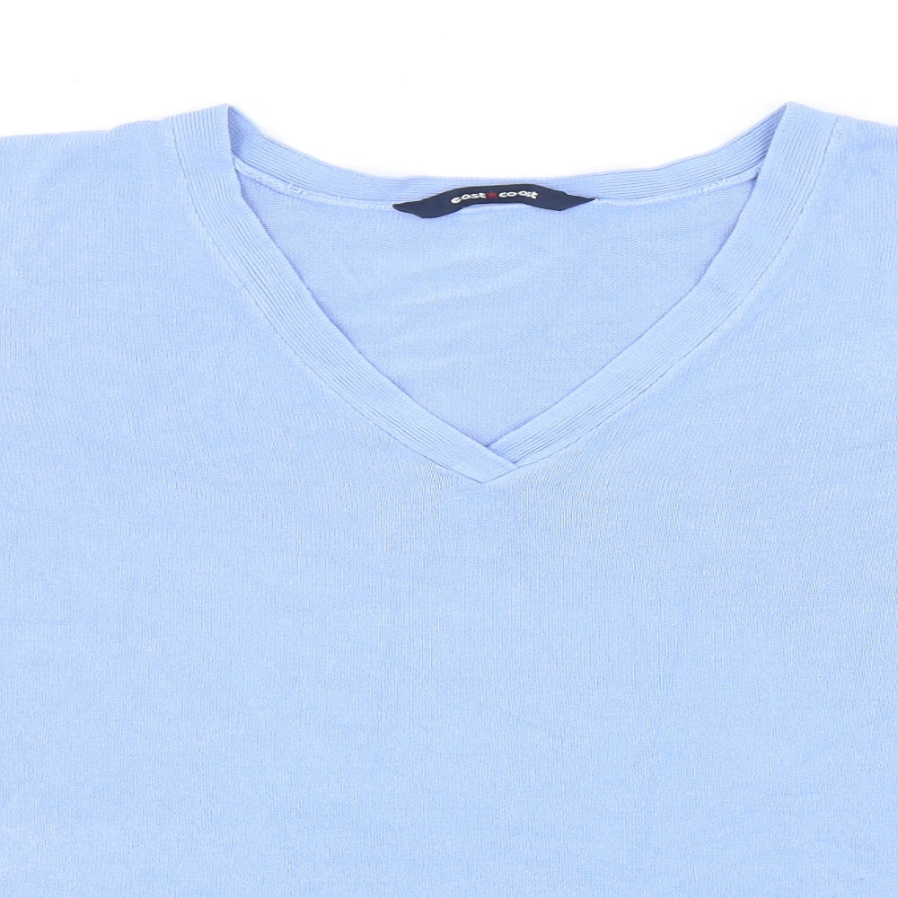 East Coast Womens Blue V-Neck Acrylic Pullover Jumper Size 26