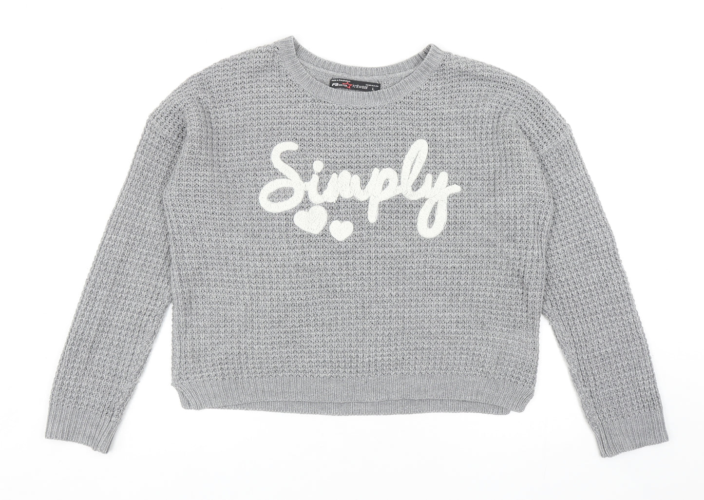 FB Sister Womens Grey Round Neck Acrylic Pullover Jumper Size L - Simply