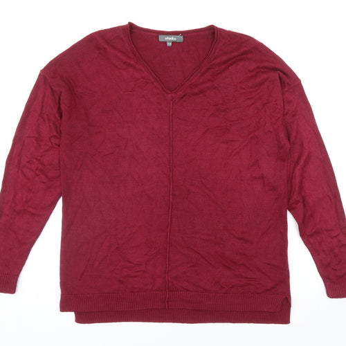 Studio Womens Red V-Neck Acrylic Pullover Jumper Size 12