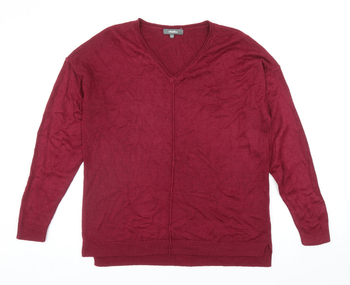 Studio Womens Red V-Neck Acrylic Pullover Jumper Size 12