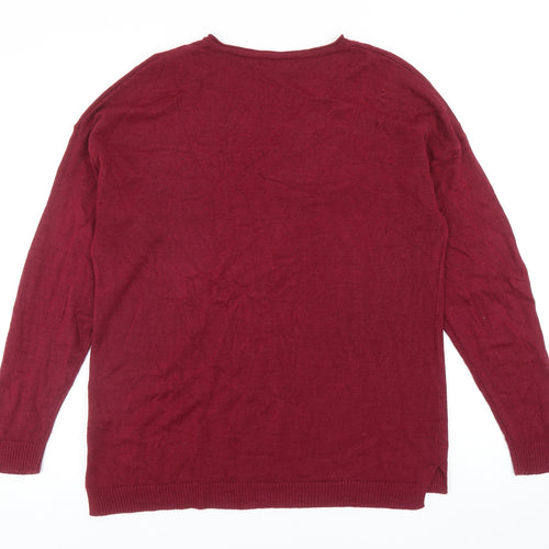 Studio Womens Red V-Neck Acrylic Pullover Jumper Size 12