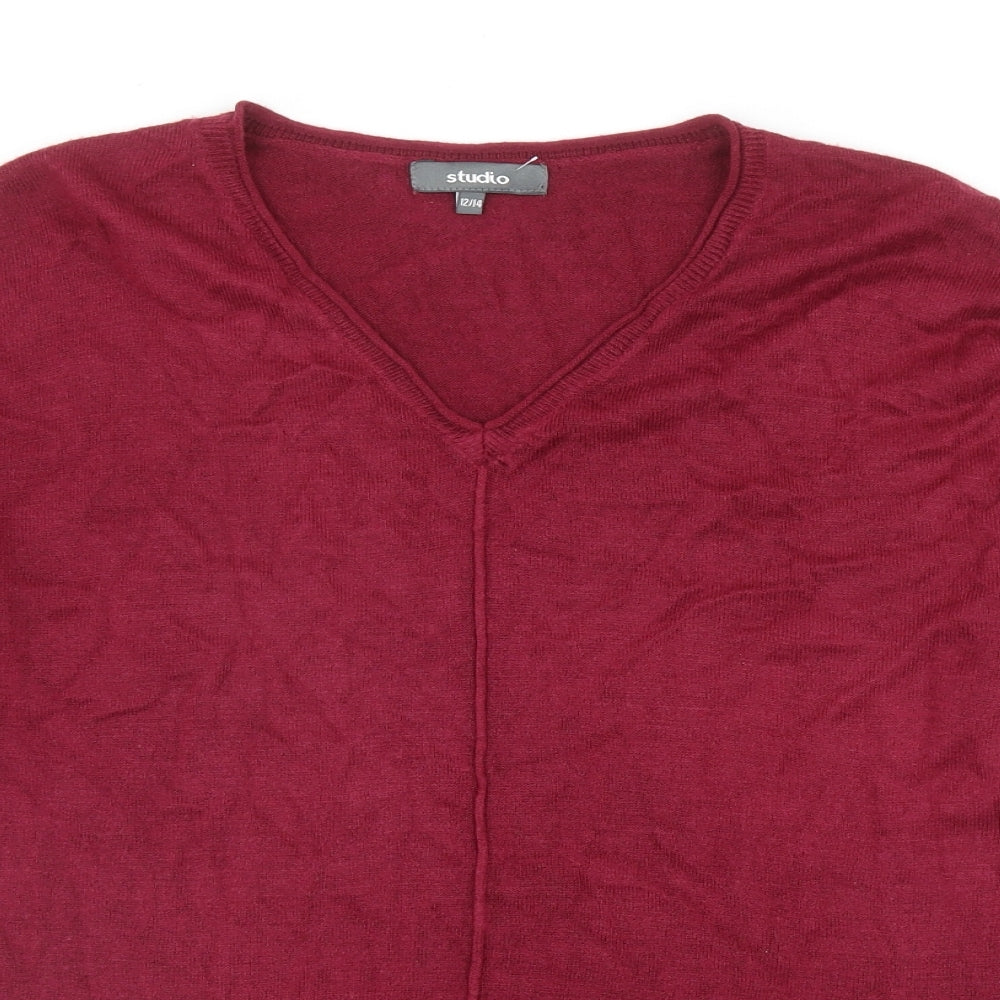 Studio Womens Red V-Neck Acrylic Pullover Jumper Size 12