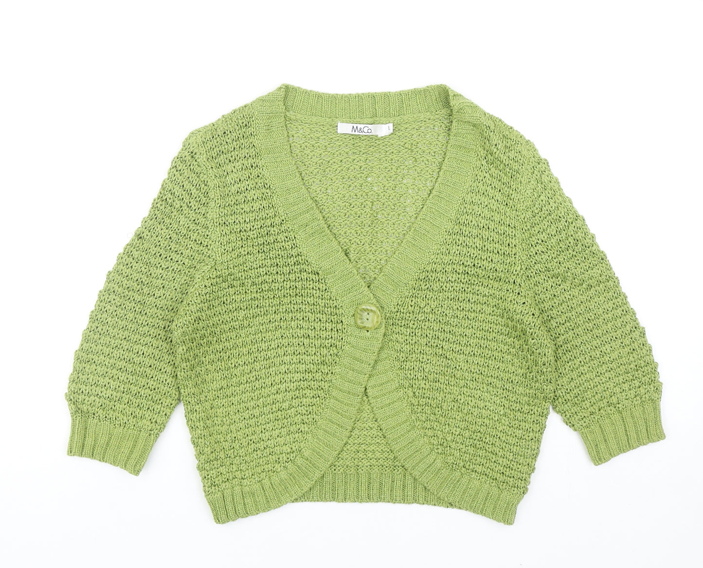 M&Co Womens Green V-Neck Acrylic Shrug Jumper Size L