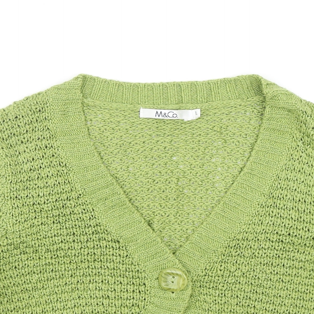 M&Co Womens Green V-Neck Acrylic Shrug Jumper Size L