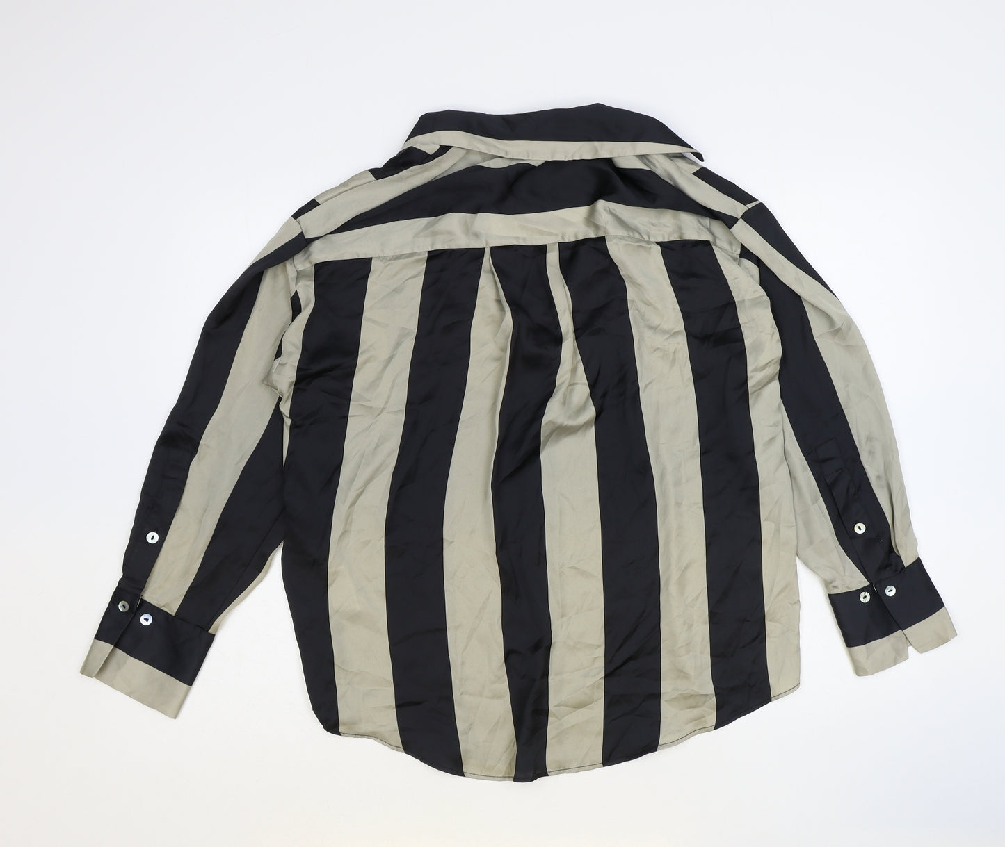 Zara Womens Black Striped Polyester Basic Blouse Size S Collared