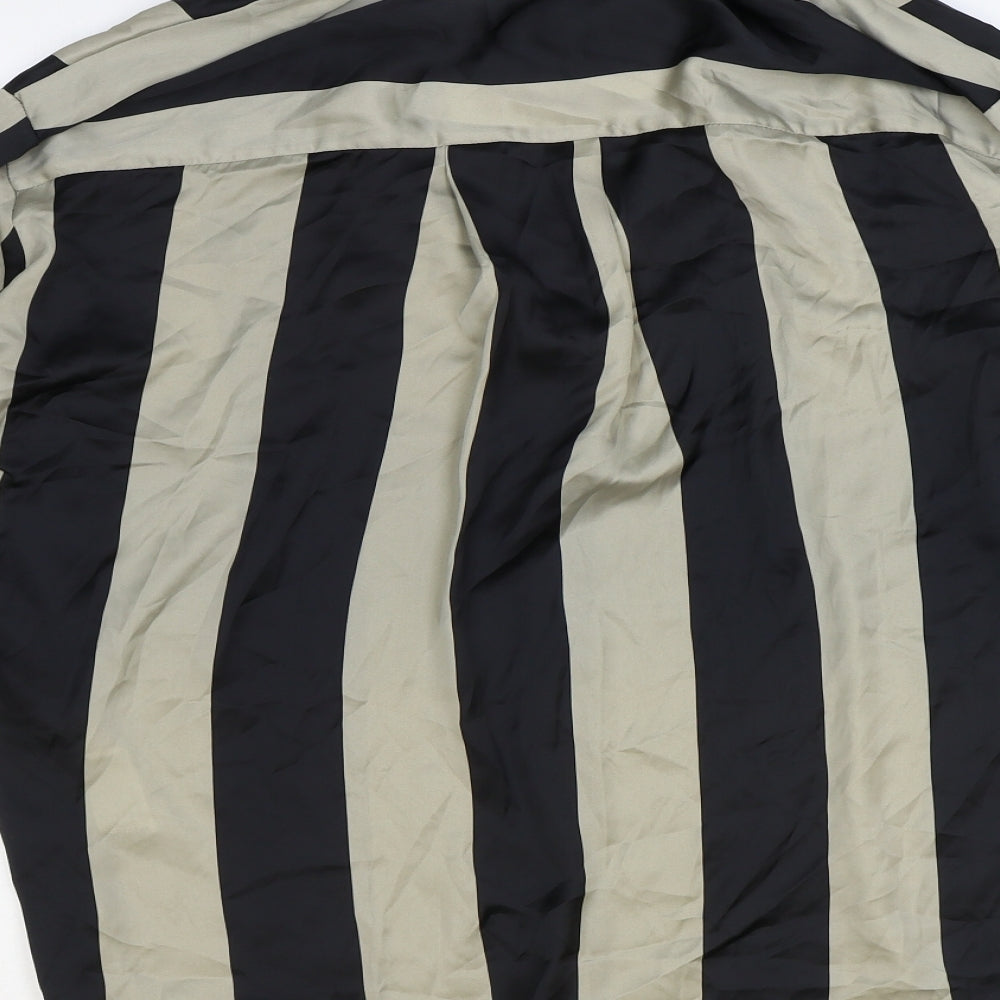 Zara Womens Black Striped Polyester Basic Blouse Size S Collared