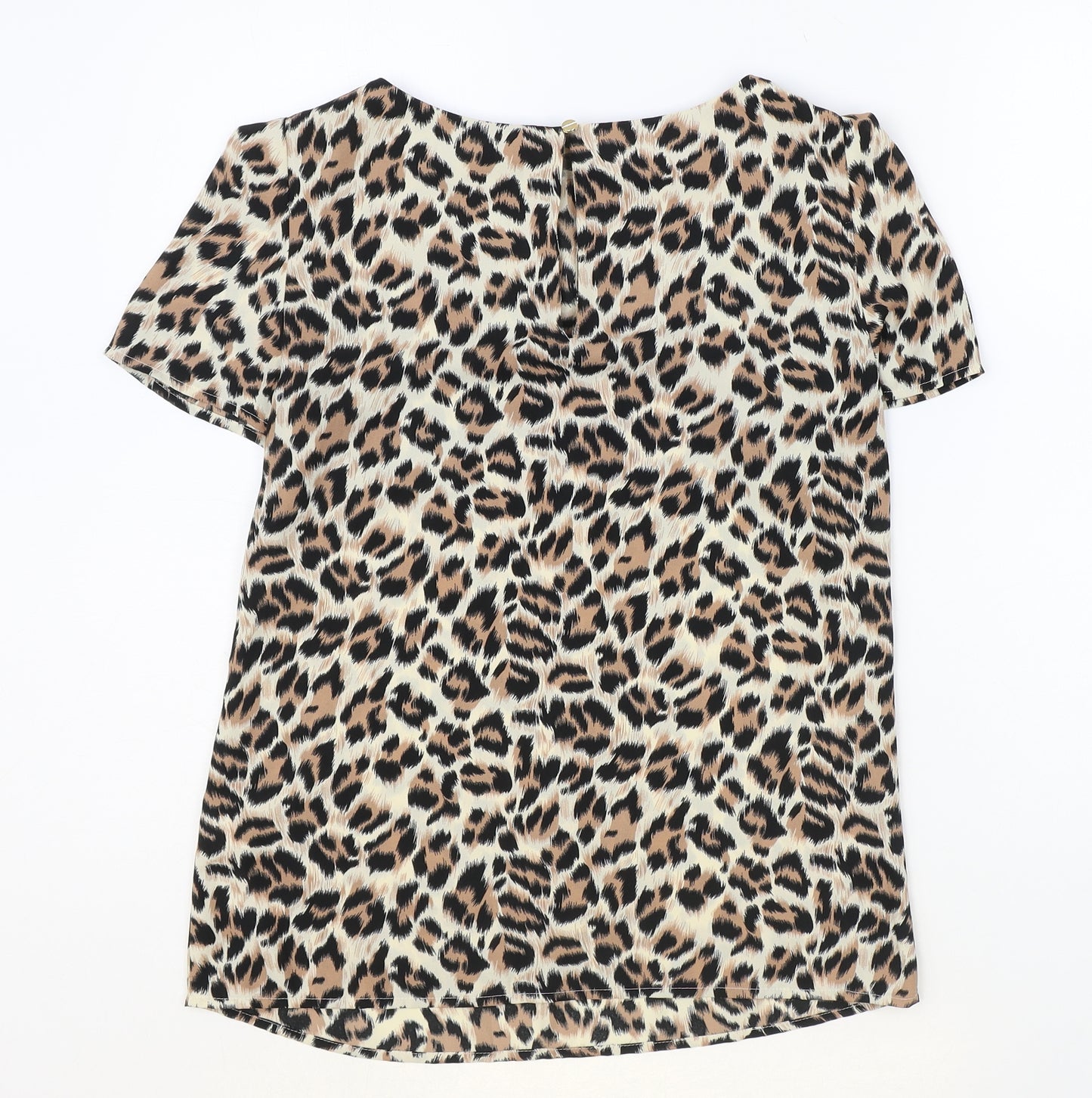 Oasis Womens Brown Animal Print Polyester Basic T-Shirt Size 6 Round Neck - Leopard print