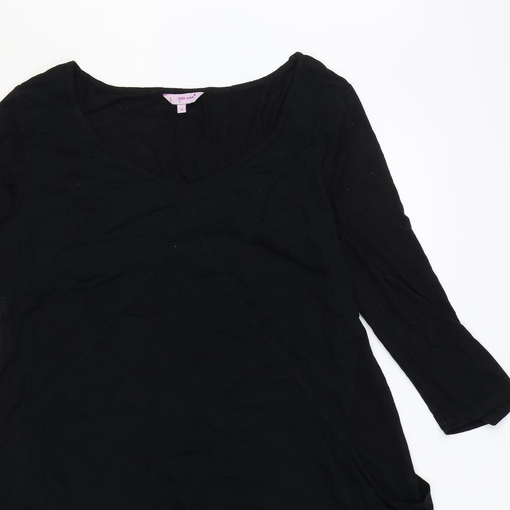 Marks and Spencer Womens Black Viscose A-Line Size 14 Boat Neck Pullover