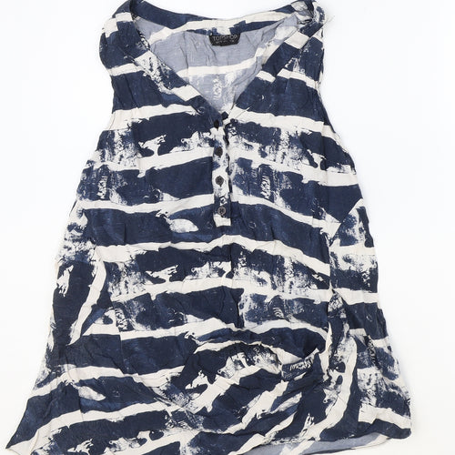 Topshop Womens Blue Geometric Polyester Basic Blouse Size 10 V-Neck