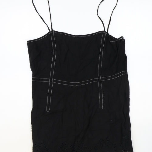 Zara Womens Black Viscose Playsuit One-Piece Size 2XS Zip - Lace Detail