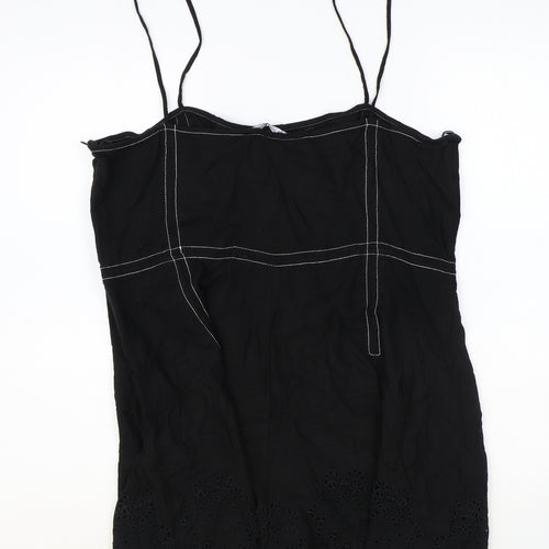 Zara Womens Black Viscose Playsuit One-Piece Size 2XS Zip - Lace Detail
