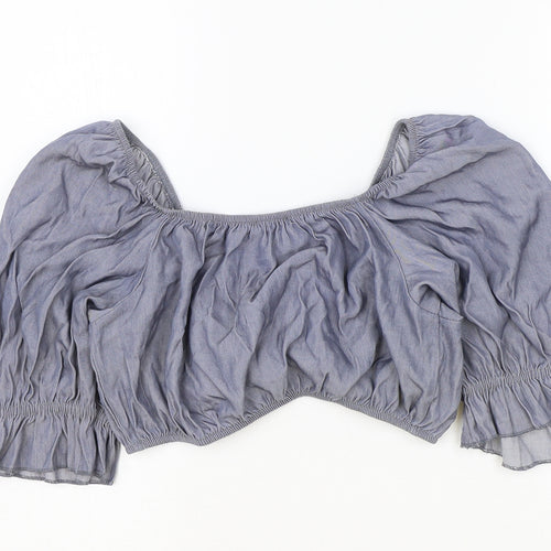 Boohoo Womens Blue Viscose Basic Blouse Size 12 V-Neck