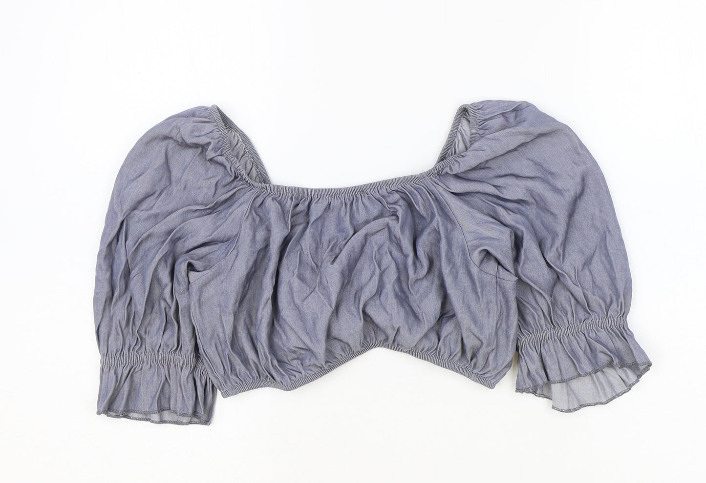 Boohoo Womens Blue Viscose Basic Blouse Size 12 V-Neck