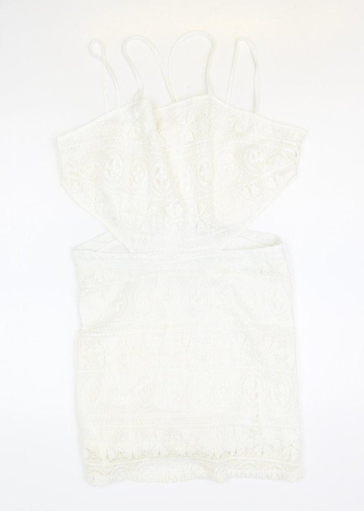 hearts and bows Womens Ivory Polyester Bodycon Size 14 Square Neck Zip
