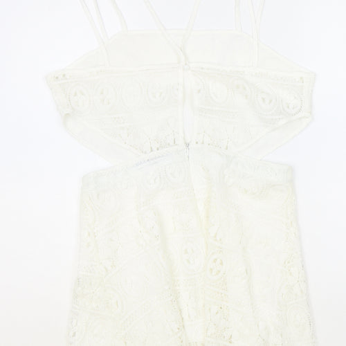 hearts and bows Womens Ivory Polyester Bodycon Size 14 Square Neck Zip