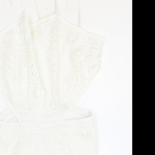 hearts and bows Womens Ivory Polyester Bodycon Size 14 Square Neck Zip