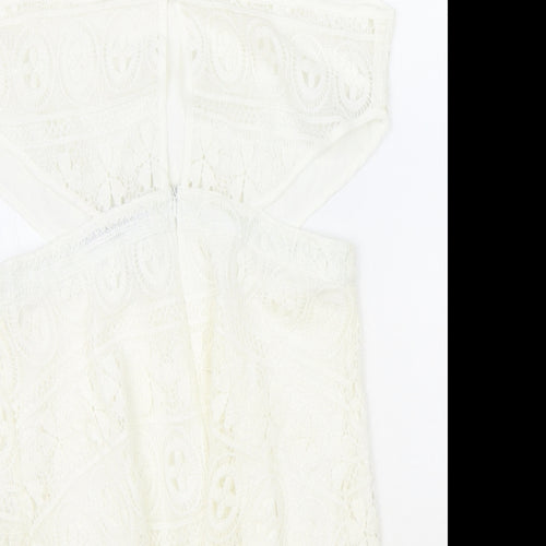 hearts and bows Womens Ivory Polyester Bodycon Size 14 Square Neck Zip