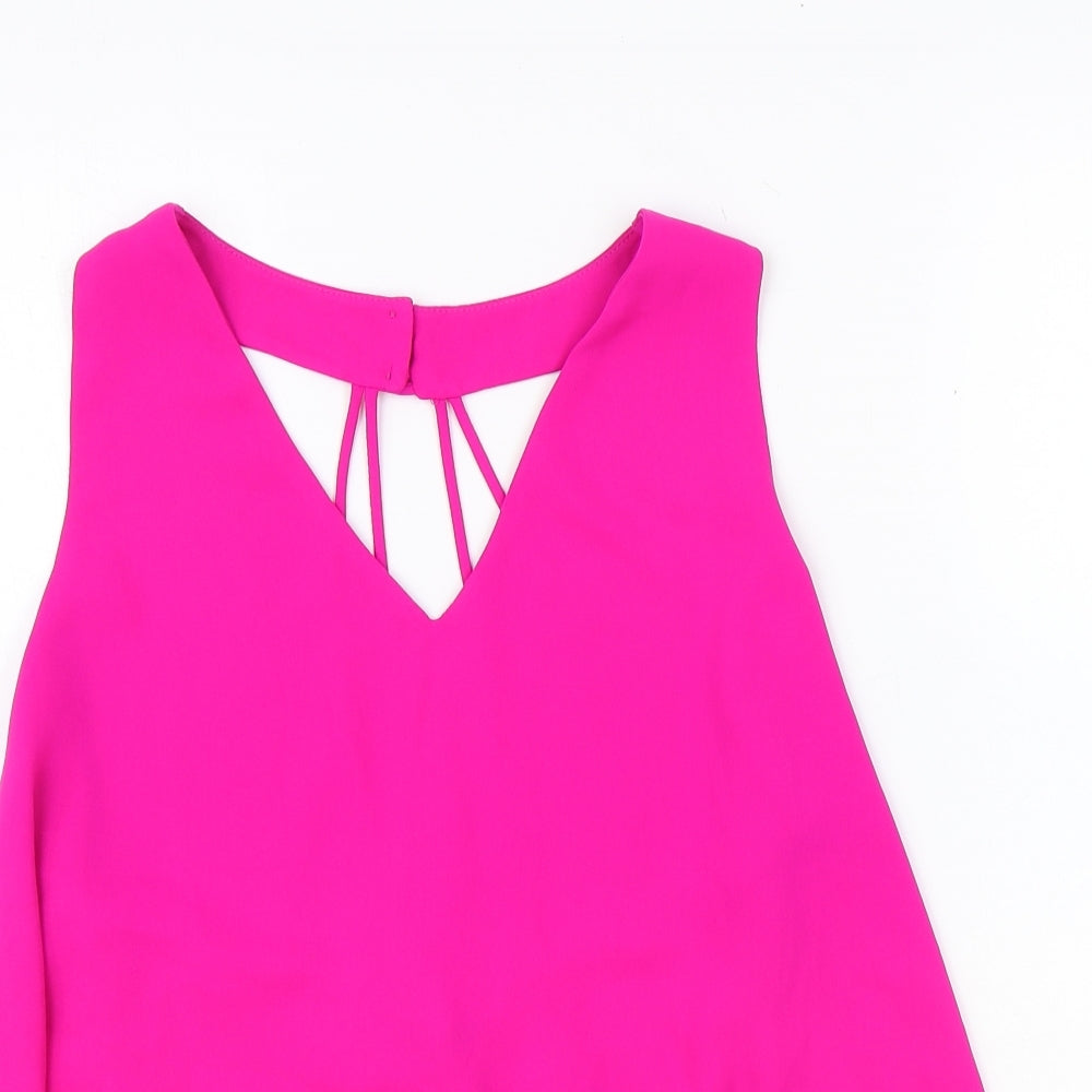 New Look Womens Pink Polyester Basic Tank Size 14 V-Neck