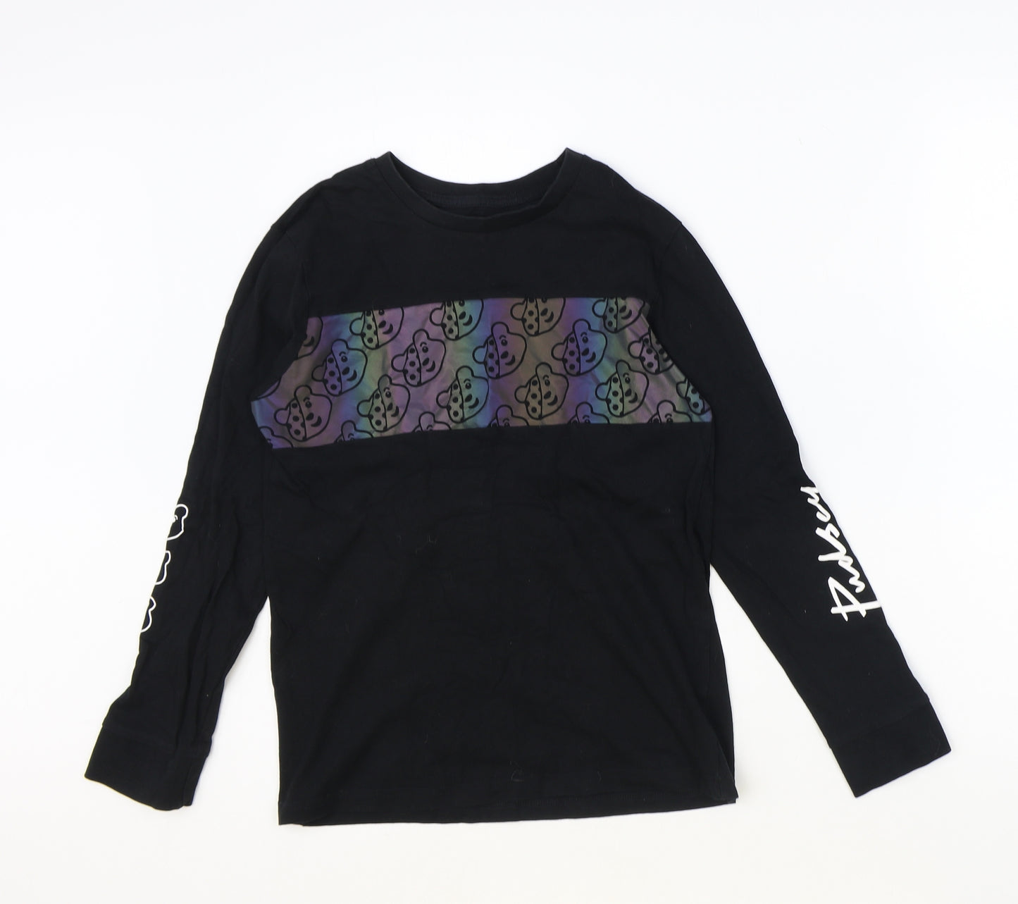 George Boys Black 100% Cotton Basic T-Shirt Size 10-11 Years Round Neck Pullover - Pudsey bear