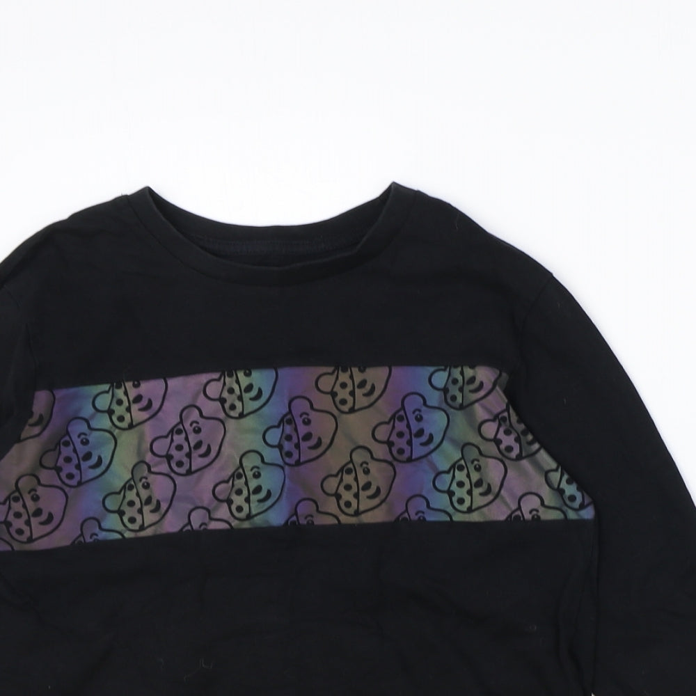 George Boys Black 100% Cotton Basic T-Shirt Size 10-11 Years Round Neck Pullover - Pudsey bear