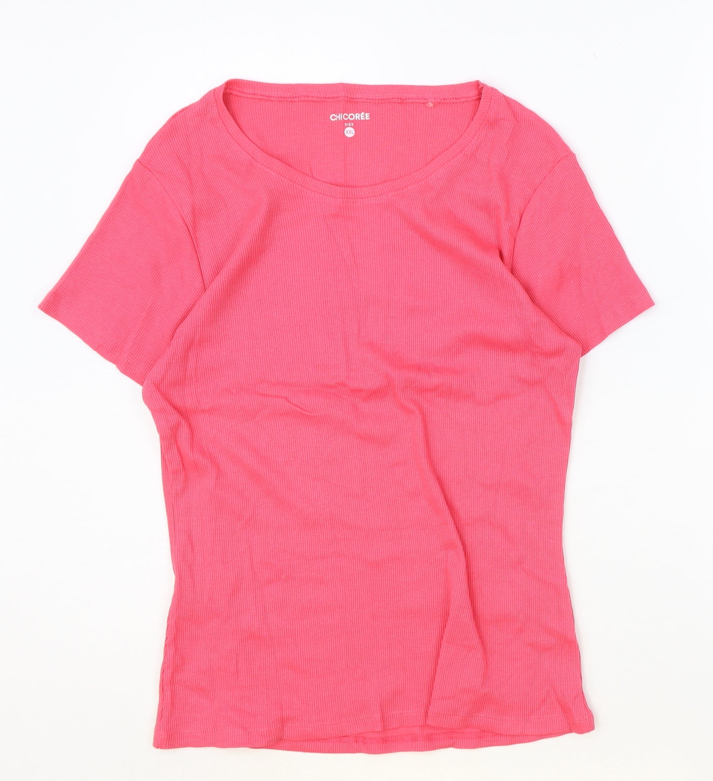 Chicoree Womens Pink Cotton Basic T-Shirt Size 2XL Scoop Neck - Ribbed