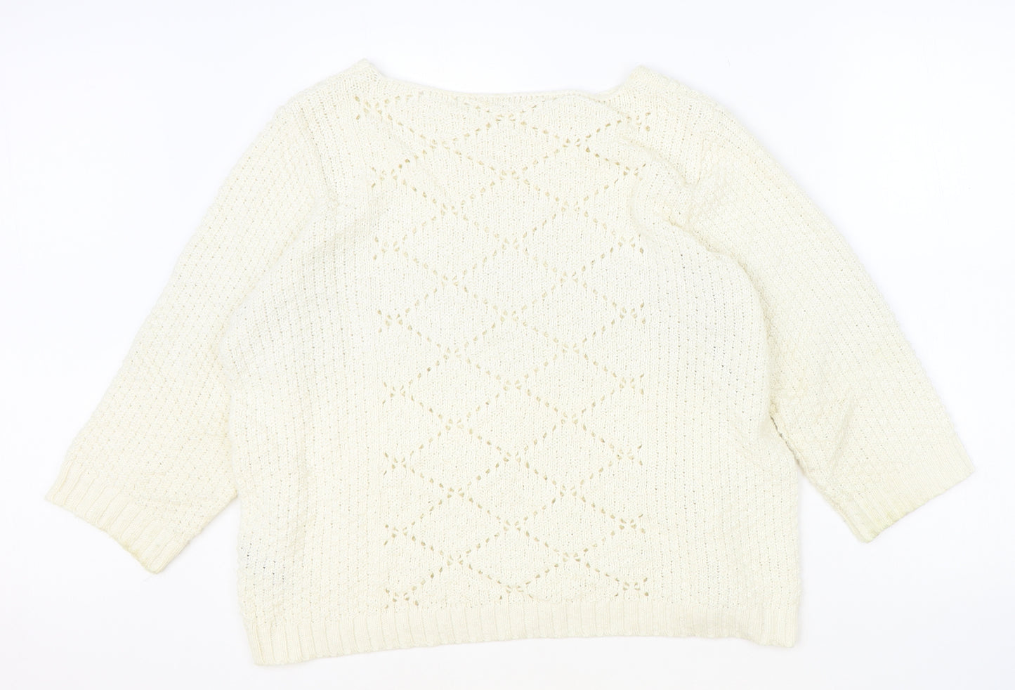 M&Co Womens Ivory Round Neck Cotton Pullover Jumper Size 16